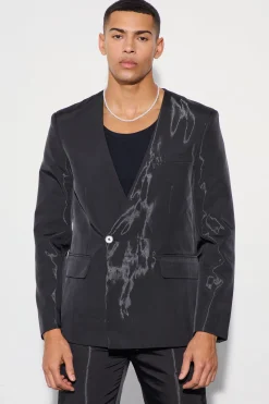 Liquid Metallic Collarless Suit | BoohooMAN UK