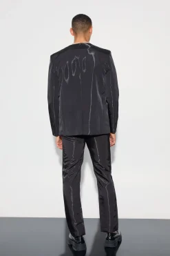 Liquid Metallic Collarless Suit | BoohooMAN UK