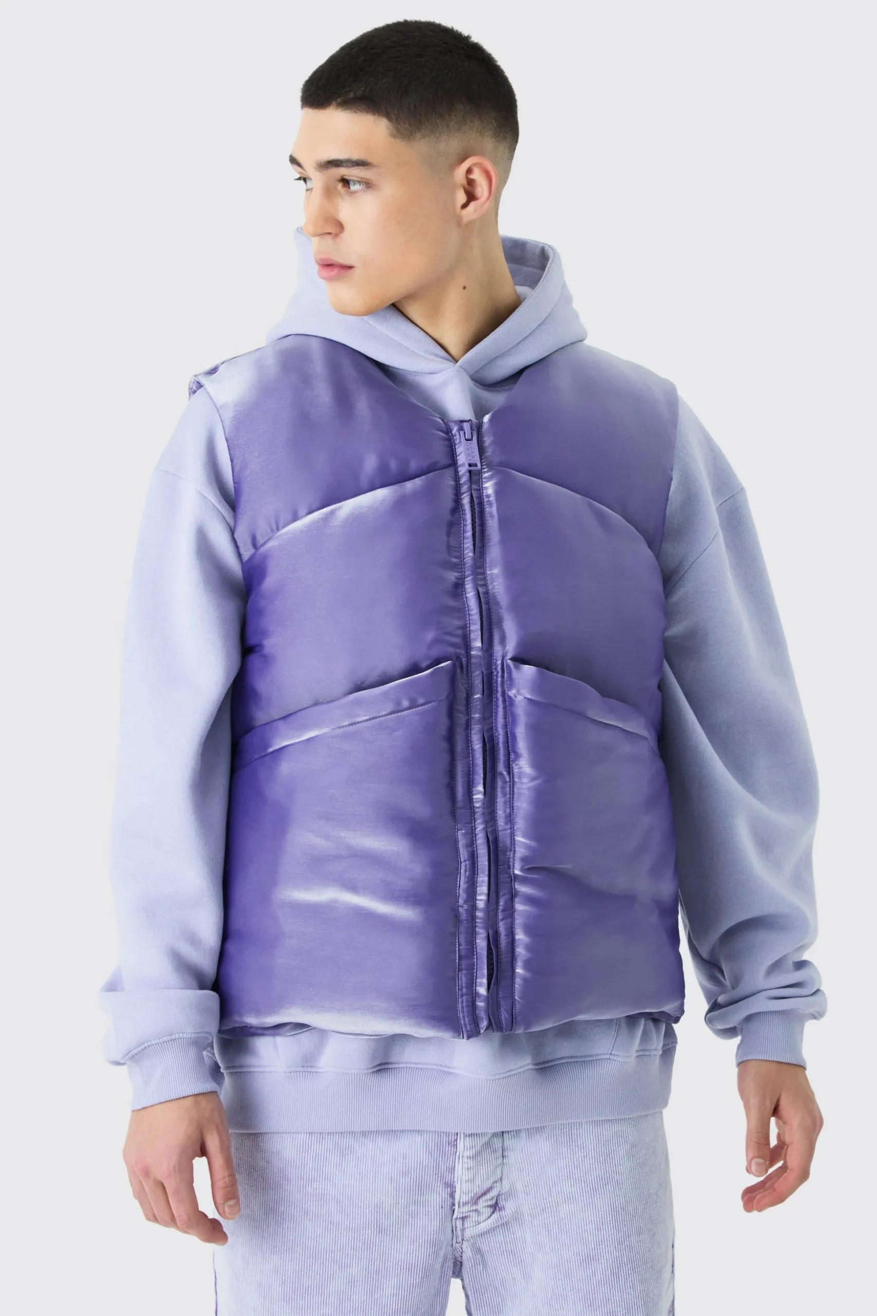 Liquid Metallic Nylon Padded Gilet | BoohooMAN UK
