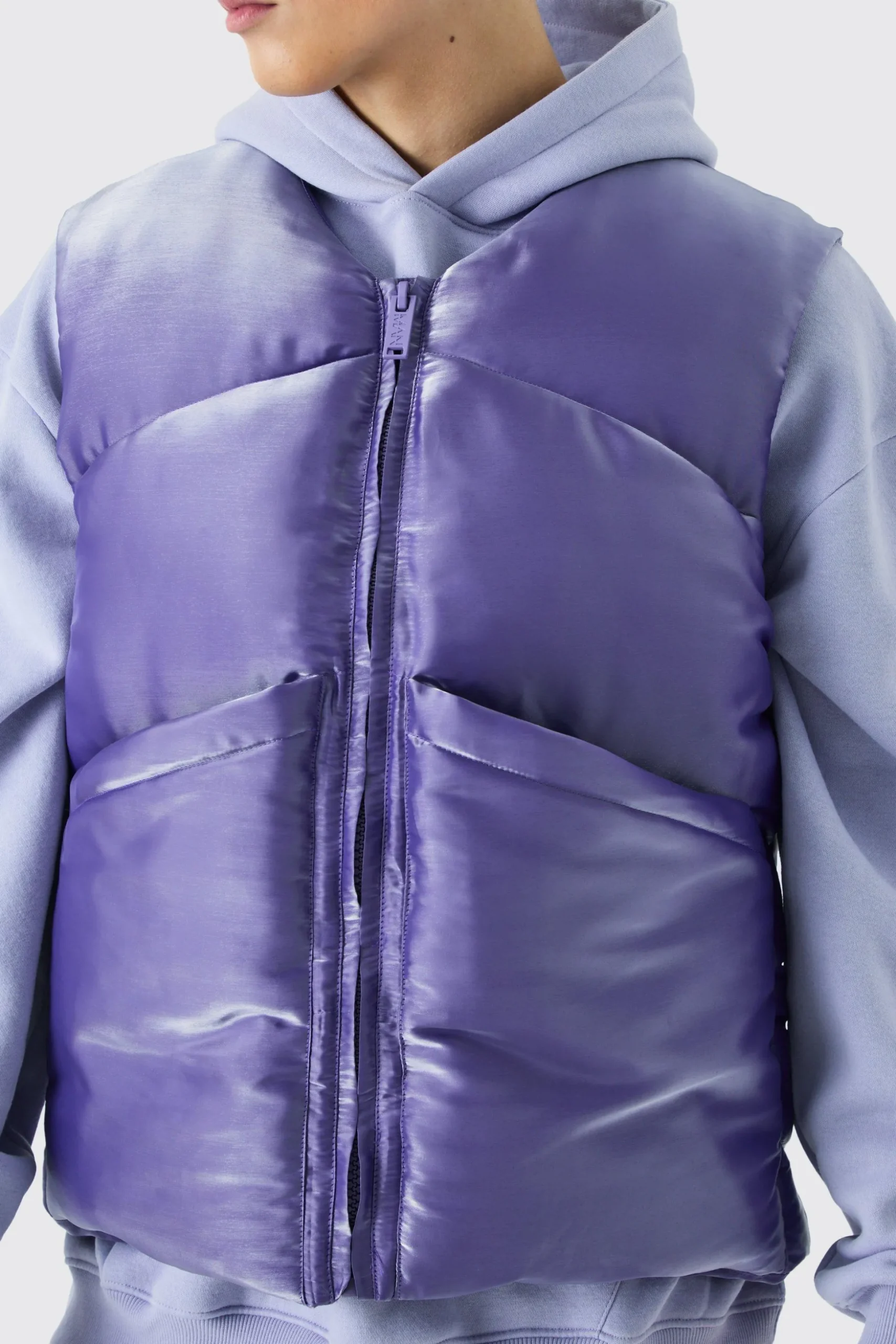 Liquid Metallic Nylon Padded Gilet | BoohooMAN UK