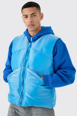 Liquid Metallic Nylon Padded Gilet | BoohooMAN UK
