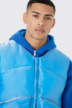 Liquid Metallic Nylon Padded Gilet | BoohooMAN UK