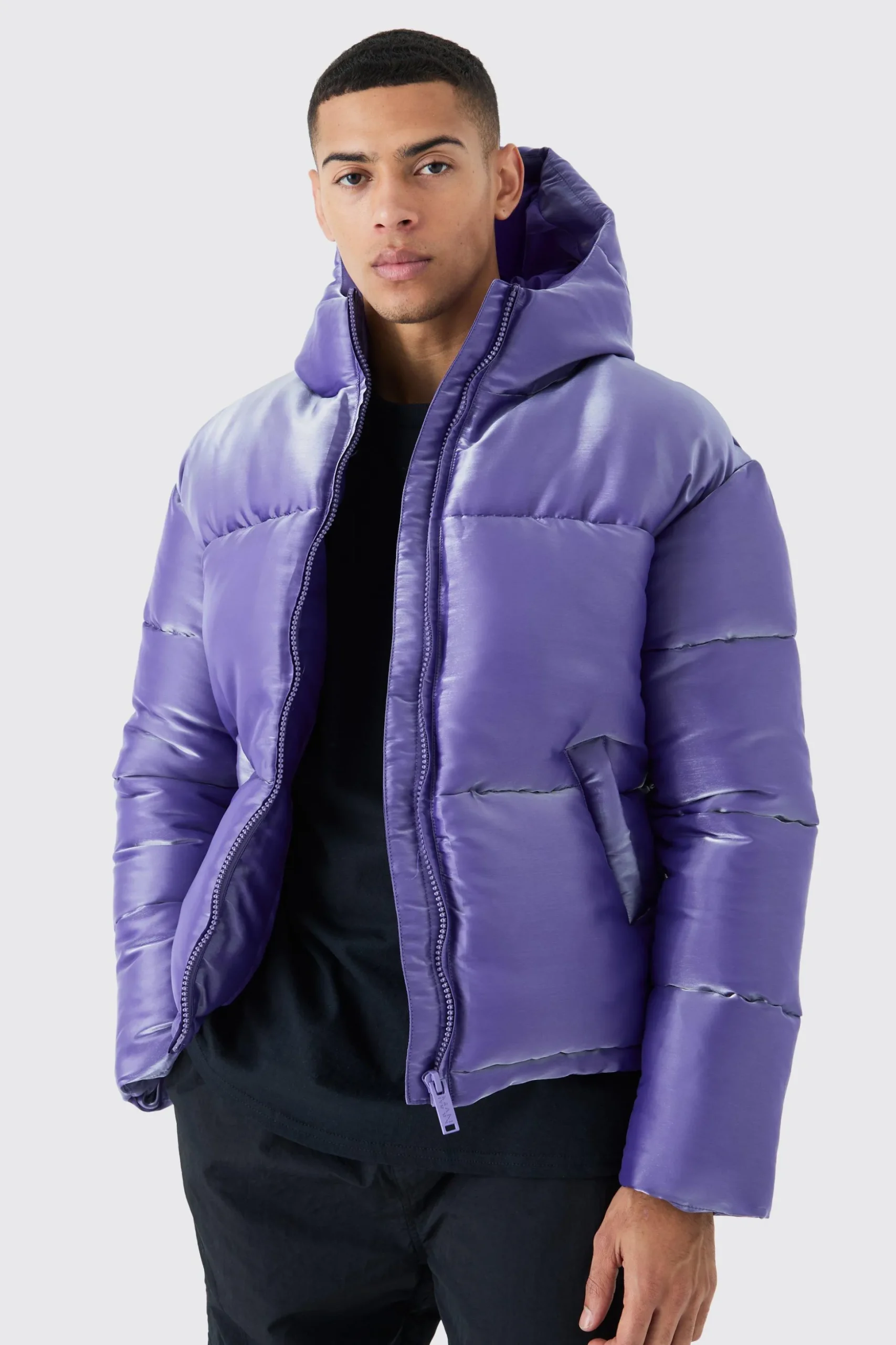 Liquid Metallic Nylon Puffer Jacket | BoohooMAN UK