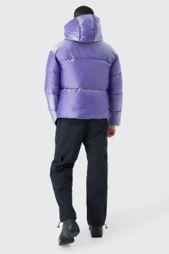 Liquid Metallic Nylon Puffer Jacket | BoohooMAN UK