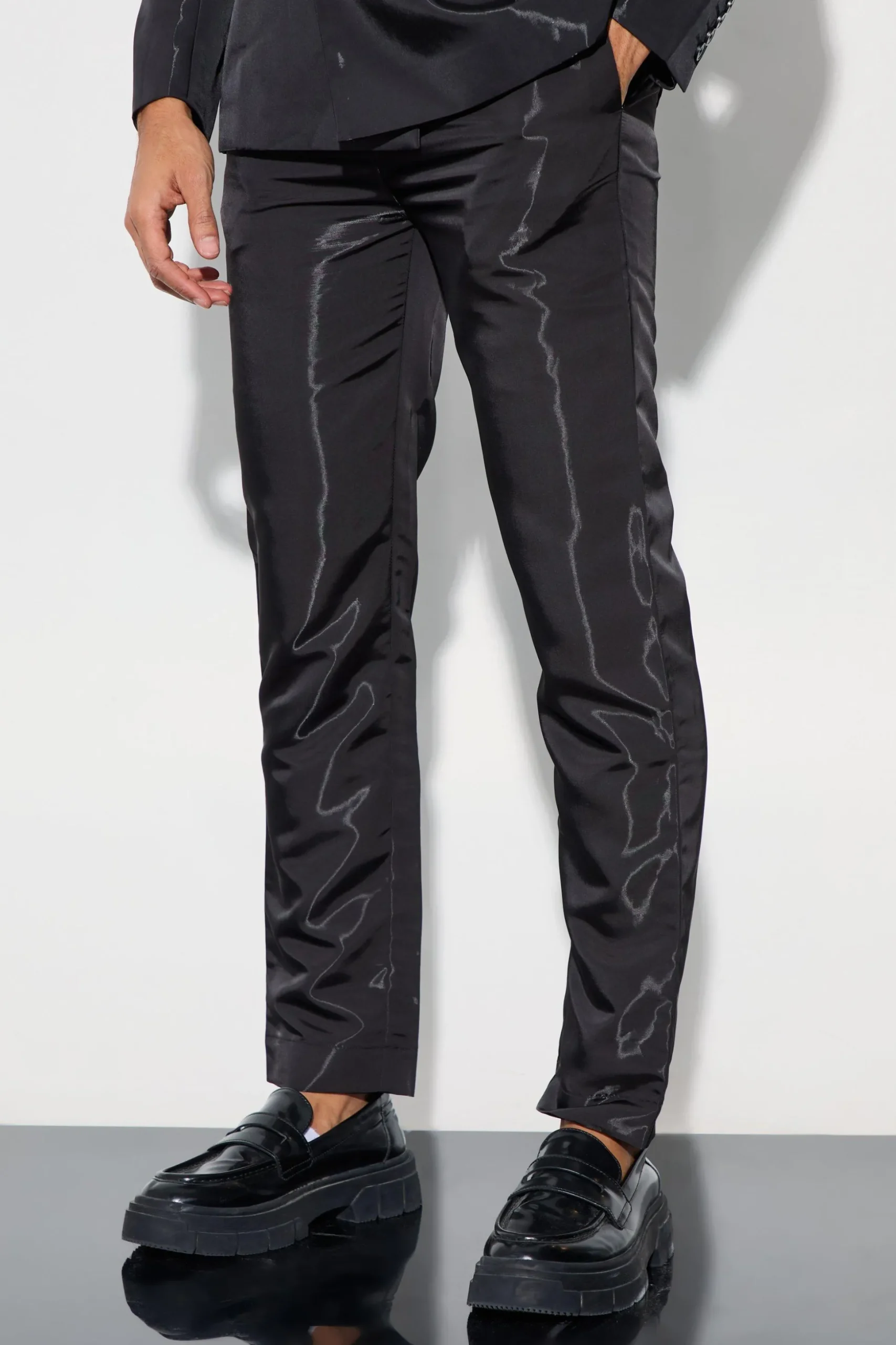 Liquid Metallic Straight Leg Suit Trousers | BoohooMAN UK