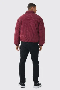Liquid Satin Pu Padded Collared Bomber Jacket In Red | BoohooMAN UK