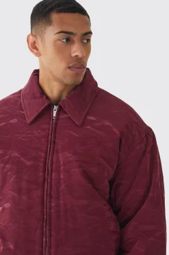 Liquid Satin Pu Padded Collared Bomber Jacket In Red | BoohooMAN UK