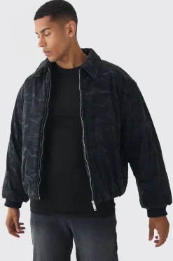 Liquid Satin Pu Padded Collared Bomber Jacket In Black | BoohooMAN UK