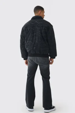 Liquid Satin Pu Padded Collared Bomber Jacket In Black | BoohooMAN UK