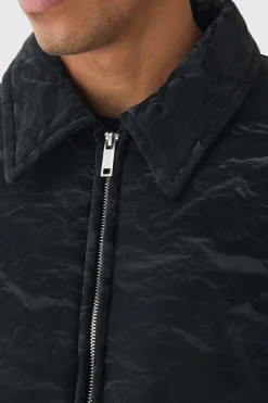 Liquid Satin Pu Padded Collared Bomber Jacket In Black | BoohooMAN UK