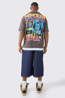 Long Line Denim Jorts In Indigo | BoohooMAN UK