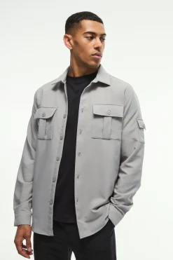 Long Sleeve 4 Way Stretch Fit Overshirt | BoohooMAN UK