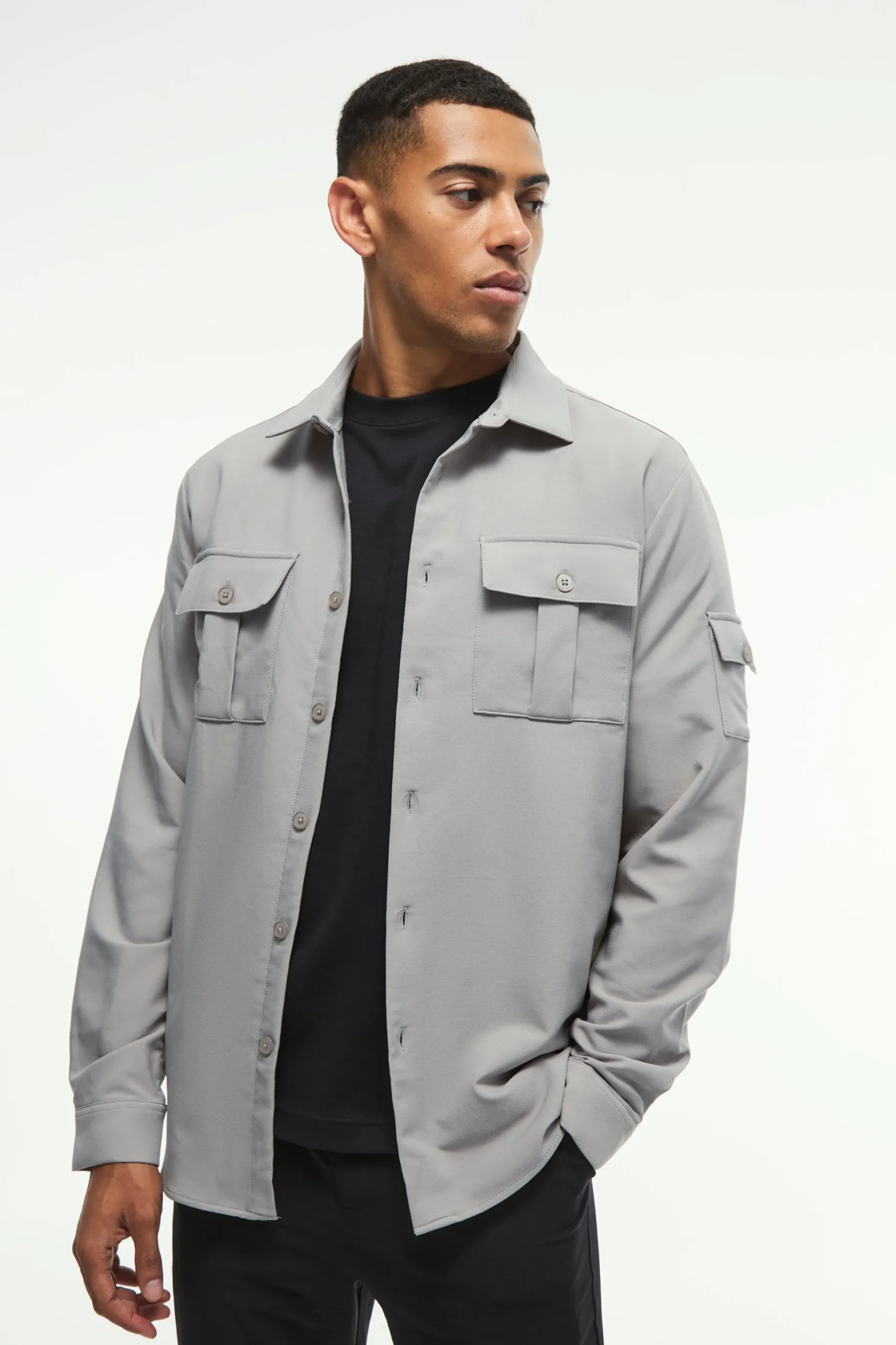 Long Sleeve 4 Way Stretch Fit Overshirt | BoohooMAN UK