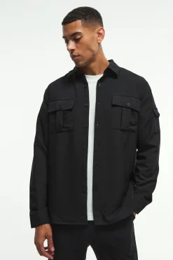 Long Sleeve 4 Way Stretch Fit Overshirt | BoohooMAN UK
