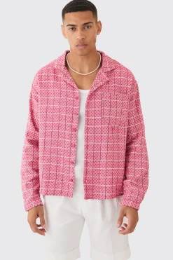 Long Sleeve Boxy Textured Grid Check Shirt | BoohooMAN UK