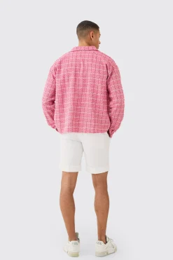 Long Sleeve Boxy Textured Grid Check Shirt | BoohooMAN UK