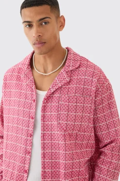Long Sleeve Boxy Textured Grid Check Shirt | BoohooMAN UK
