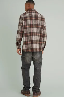 Long Sleeve Brushed Flannel Check Shirt | BoohooMAN UK