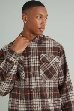 Long Sleeve Brushed Flannel Check Shirt | BoohooMAN UK
