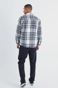 Long Sleeve Check Zip Overshirt | BoohooMAN UK