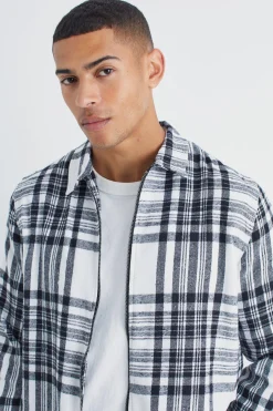 Long Sleeve Check Zip Overshirt | BoohooMAN UK