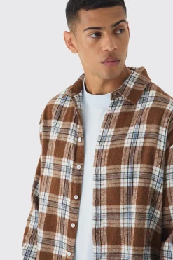 Long Sleeve Checked Boxy Shirt | BoohooMAN UK