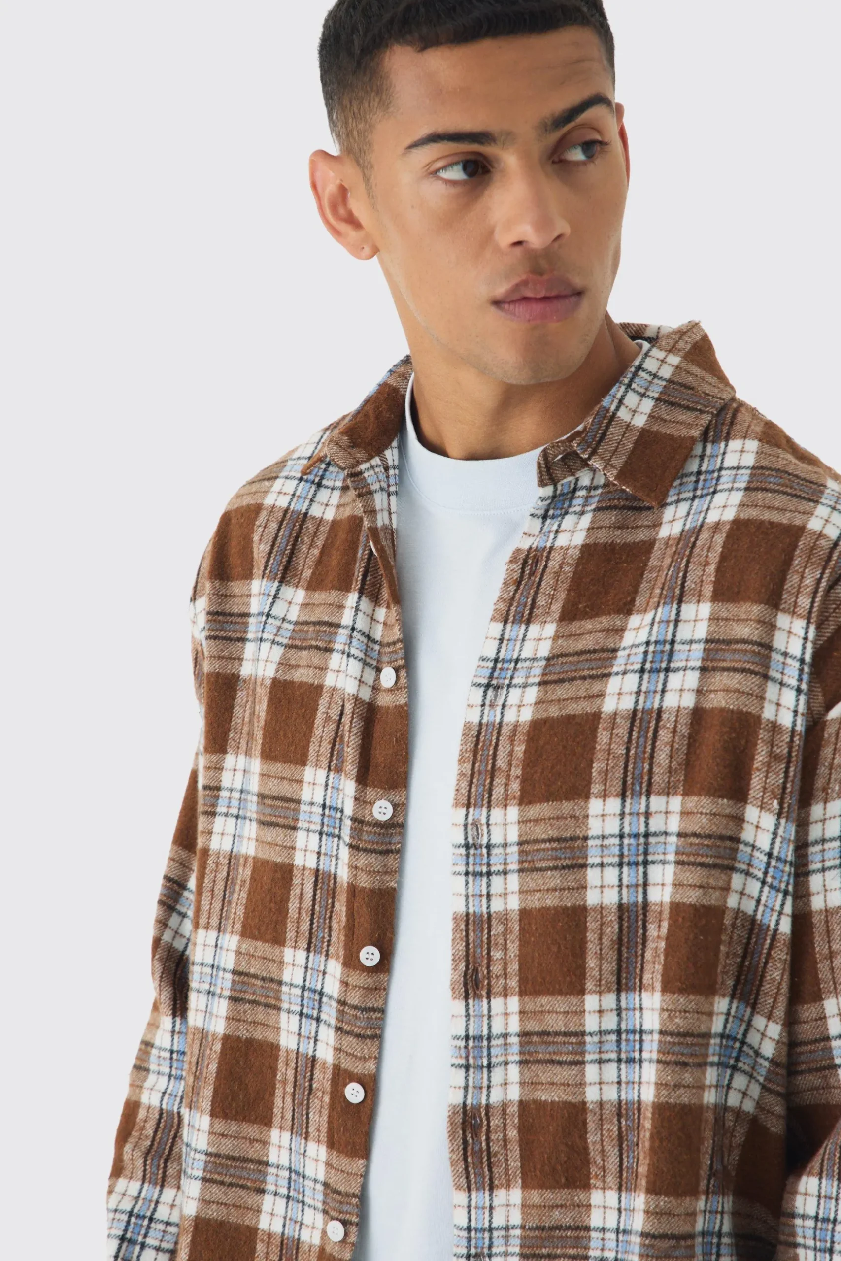 Long Sleeve Checked Boxy Shirt | BoohooMAN UK