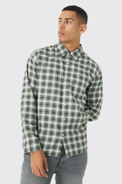 Long Sleeve Checked Oversized Shirt | BoohooMAN UK
