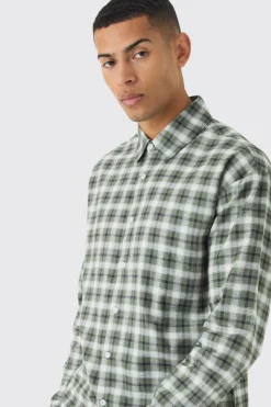 Long Sleeve Checked Oversized Shirt | BoohooMAN UK