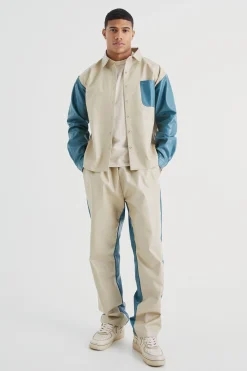 Long Sleeve Colourblock Overshirt And Gusset Trouser | BoohooMAN UK