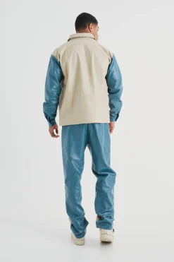 Long Sleeve Colourblock Overshirt And Gusset Trouser | BoohooMAN UK