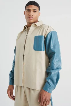 Long Sleeve Colourblock Overshirt And Gusset Trouser | BoohooMAN UK