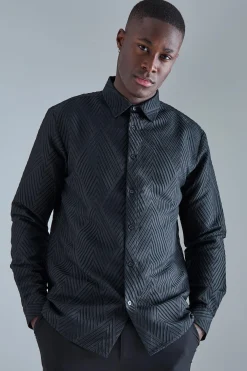 Long Sleeve Diamond Textured Shirt | BoohooMAN UK