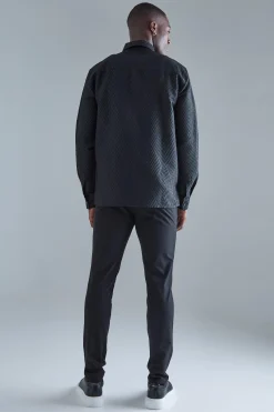 Long Sleeve Diamond Textured Shirt | BoohooMAN UK
