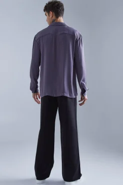 Long Sleeve Drop Revere Sateen Look Shirt | BoohooMAN UK