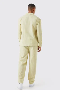 Long Sleeve Dropped Revere Linen Look Shirt & Trouser | BoohooMAN UK