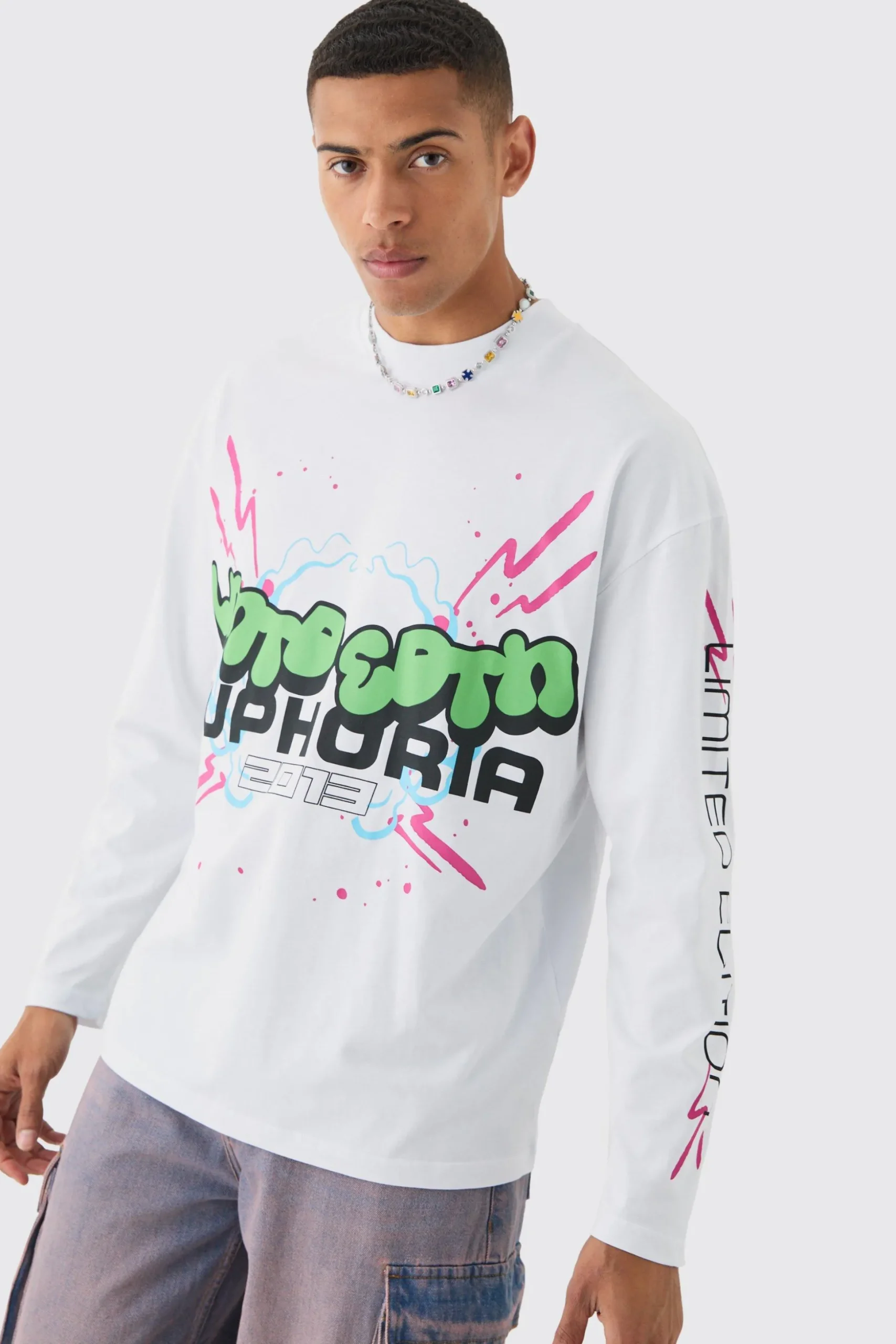 Long Sleeve Euphoria Graphic T-shirt | BoohooMAN UK