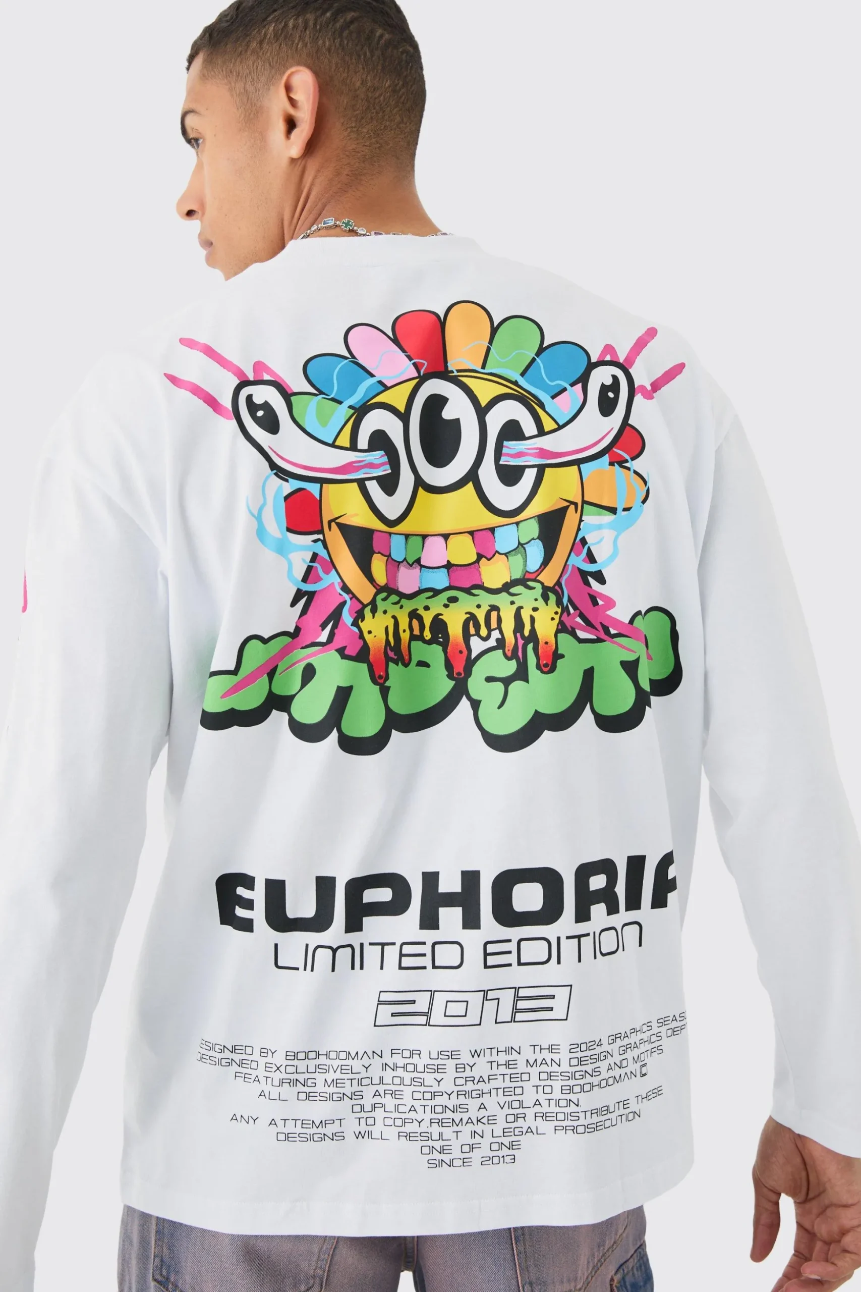 Long Sleeve Euphoria Graphic T-shirt | BoohooMAN UK