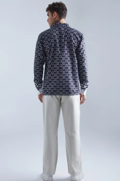 Long Sleeve Geo Border Shirt | BoohooMAN UK