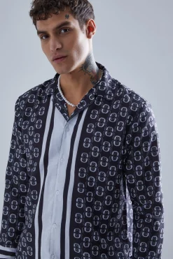 Long Sleeve Geo Border Shirt | BoohooMAN UK