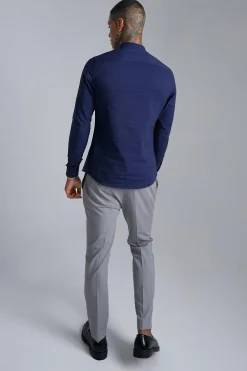 Long Sleeve Grandad Collar Slim Shirt | BoohooMAN UK