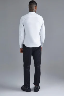 Long Sleeve Grandad Collar Slim Shirt | BoohooMAN UK