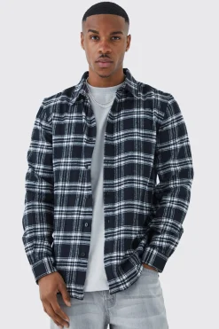 Long Sleeve Grid Check Shirt | BoohooMAN UK
