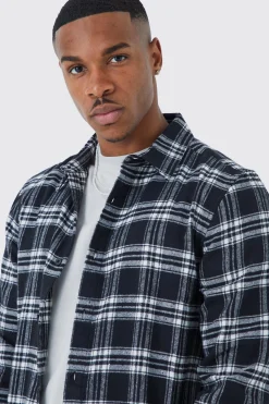 Long Sleeve Grid Check Shirt | BoohooMAN UK