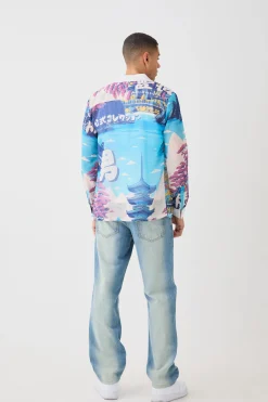 Long Sleeve Landscape Sheer Shirt | BoohooMAN UK