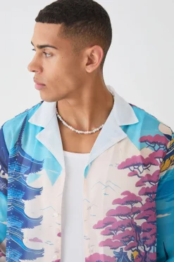 Long Sleeve Landscape Sheer Shirt | BoohooMAN UK
