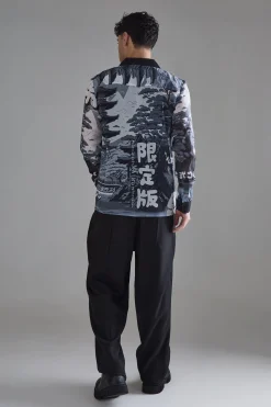 Long Sleeve Landscape Sheer Shirt | BoohooMAN UK