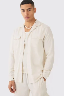 Long Sleeve Linen Cargo Shirt & Trouser | BoohooMAN UK