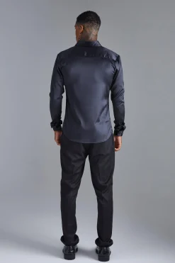 Long Sleeve Muscle Satin Shirt | BoohooMAN UK