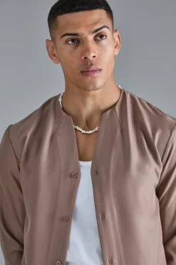 Long Sleeve Open Neck Soft Twill Shirt | BoohooMAN UK